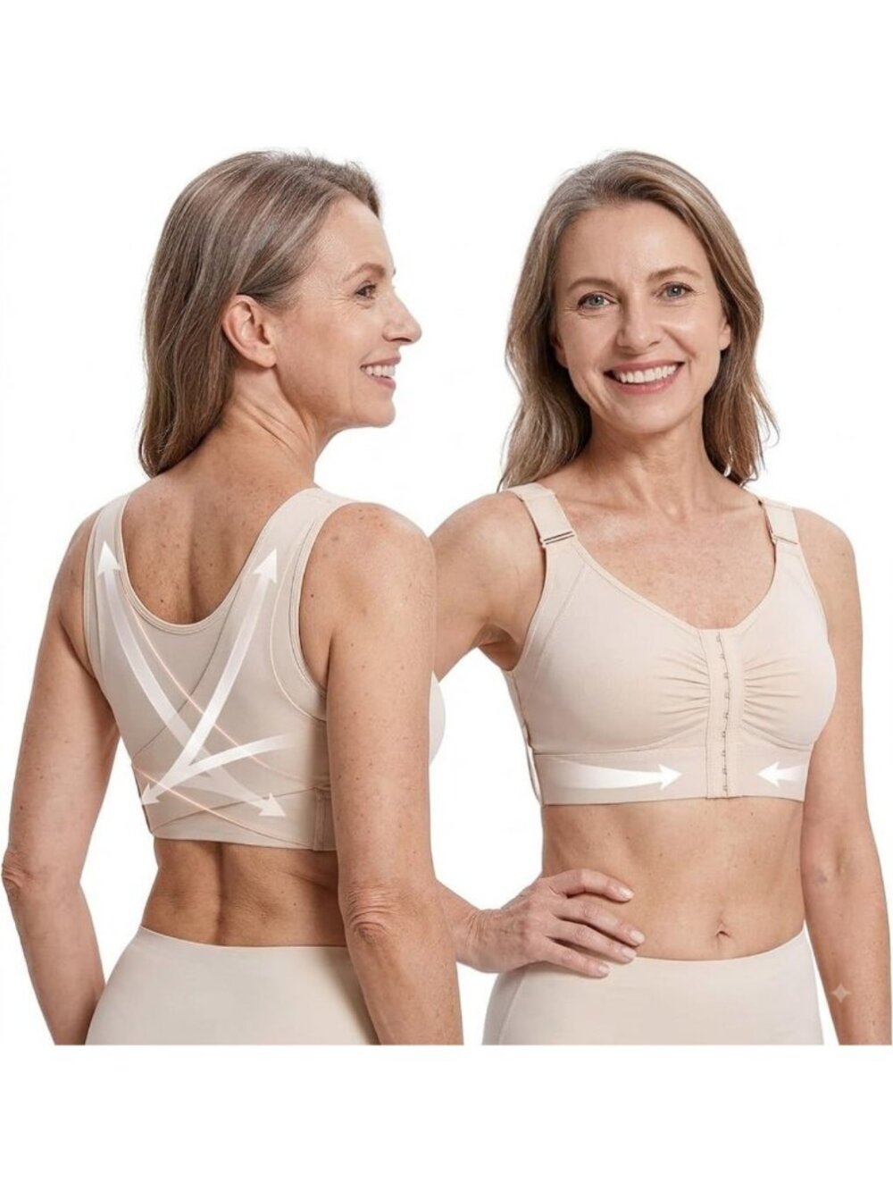 Comfortable Wireless Posture Bra for Seniors | Front Closure Back Support Bra